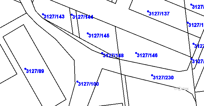 Parcela st. 3127/148 v KÚ Pelhřimov, Katastrální mapa