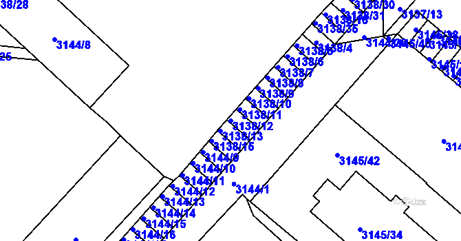 Parcela st. 3138/12 v KÚ Pelhřimov, Katastrální mapa