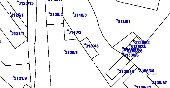 Parcela st. 3139/3 v KÚ Pelhřimov, Katastrální mapa