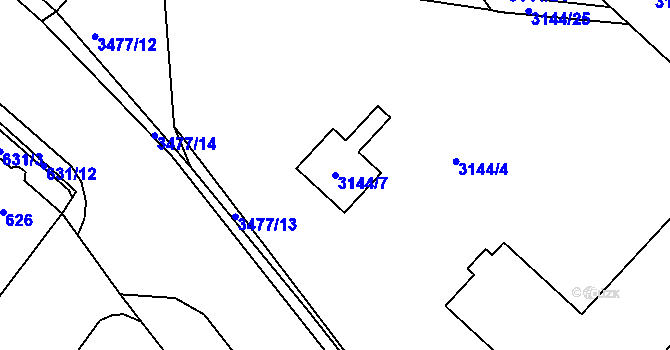 Parcela st. 3144/7 v KÚ Pelhřimov, Katastrální mapa
