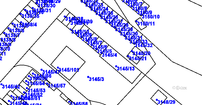Parcela st. 3145/4 v KÚ Pelhřimov, Katastrální mapa