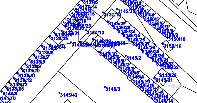 Parcela st. 3145/10 v KÚ Pelhřimov, Katastrální mapa