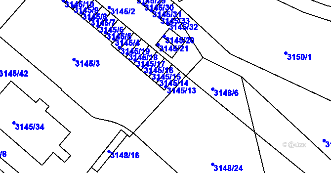 Parcela st. 3145/13 v KÚ Pelhřimov, Katastrální mapa