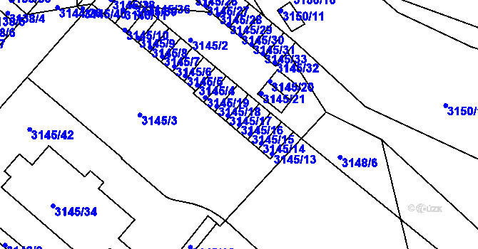 Parcela st. 3145/16 v KÚ Pelhřimov, Katastrální mapa