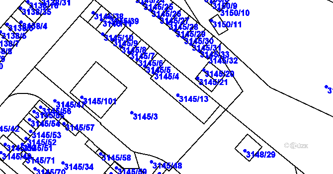 Parcela st. 3145/18 v KÚ Pelhřimov, Katastrální mapa