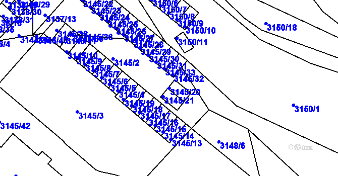 Parcela st. 3145/20 v KÚ Pelhřimov, Katastrální mapa