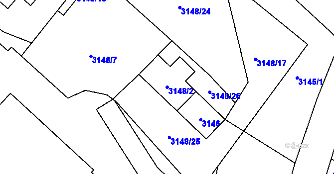 Parcela st. 3148/2 v KÚ Pelhřimov, Katastrální mapa