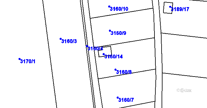 Parcela st. 3160/14 v KÚ Pelhřimov, Katastrální mapa