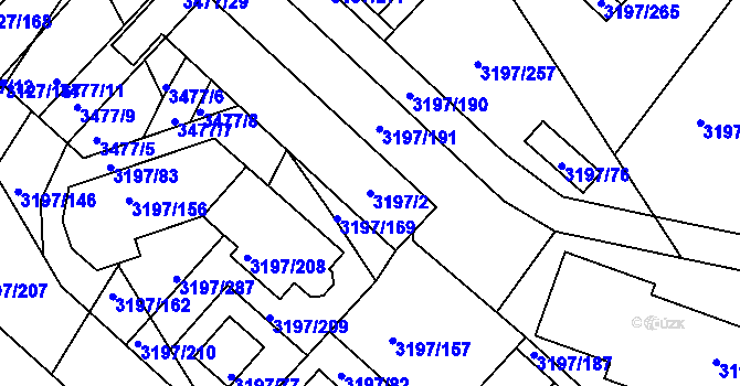 Parcela st. 3197/2 v KÚ Pelhřimov, Katastrální mapa