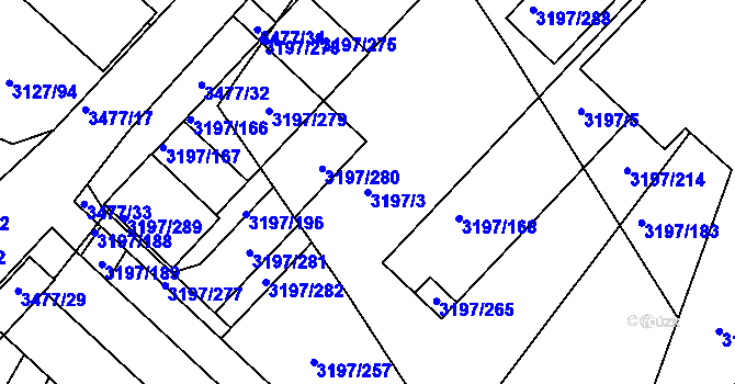 Parcela st. 3197/3 v KÚ Pelhřimov, Katastrální mapa