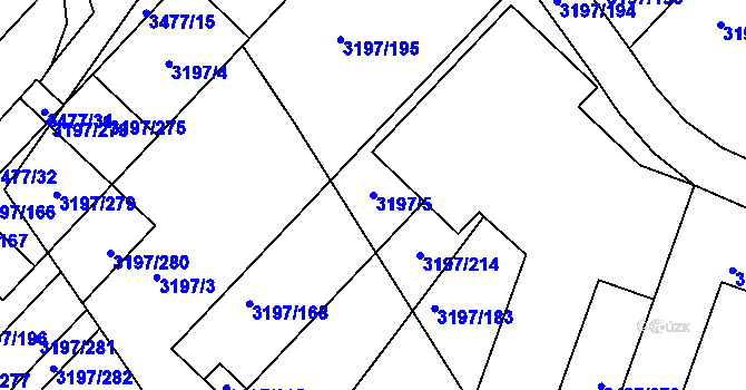 Parcela st. 3197/5 v KÚ Pelhřimov, Katastrální mapa