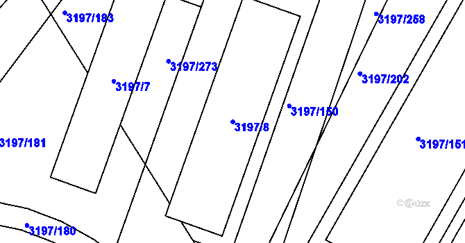 Parcela st. 3197/8 v KÚ Pelhřimov, Katastrální mapa