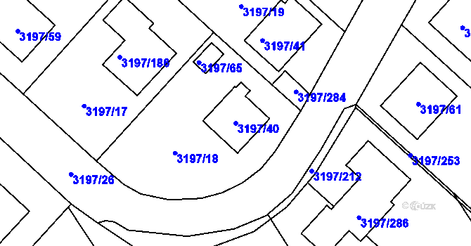 Parcela st. 3197/40 v KÚ Pelhřimov, Katastrální mapa
