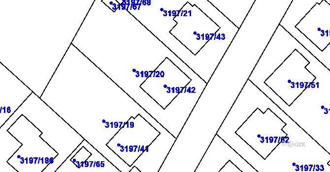 Parcela st. 3197/42 v KÚ Pelhřimov, Katastrální mapa
