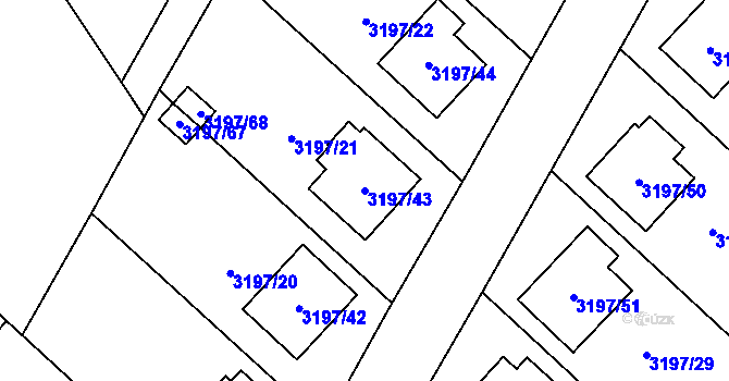 Parcela st. 3197/43 v KÚ Pelhřimov, Katastrální mapa