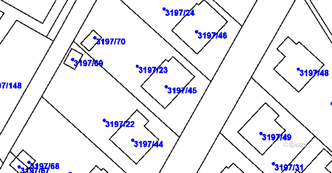 Parcela st. 3197/45 v KÚ Pelhřimov, Katastrální mapa