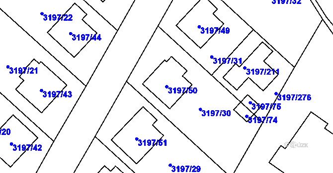 Parcela st. 3197/50 v KÚ Pelhřimov, Katastrální mapa