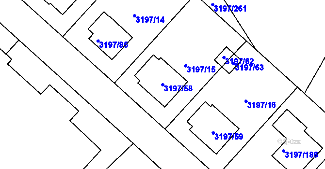 Parcela st. 3197/58 v KÚ Pelhřimov, Katastrální mapa