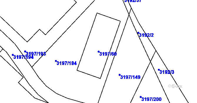 Parcela st. 3197/60 v KÚ Pelhřimov, Katastrální mapa