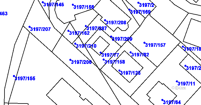 Parcela st. 3197/77 v KÚ Pelhřimov, Katastrální mapa