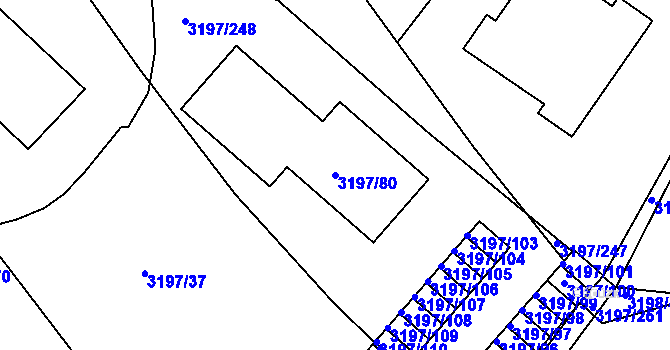 Parcela st. 3197/80 v KÚ Pelhřimov, Katastrální mapa