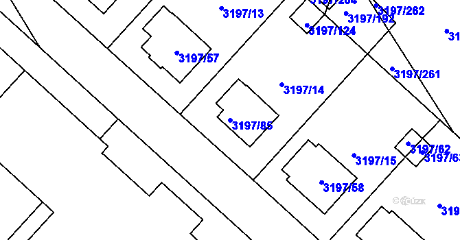 Parcela st. 3197/85 v KÚ Pelhřimov, Katastrální mapa
