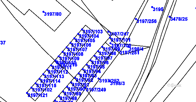 Parcela st. 3197/98 v KÚ Pelhřimov, Katastrální mapa