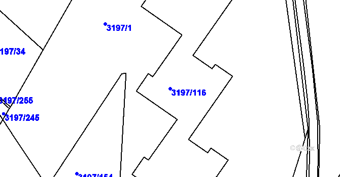 Parcela st. 3197/116 v KÚ Pelhřimov, Katastrální mapa