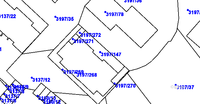 Parcela st. 3197/147 v KÚ Pelhřimov, Katastrální mapa