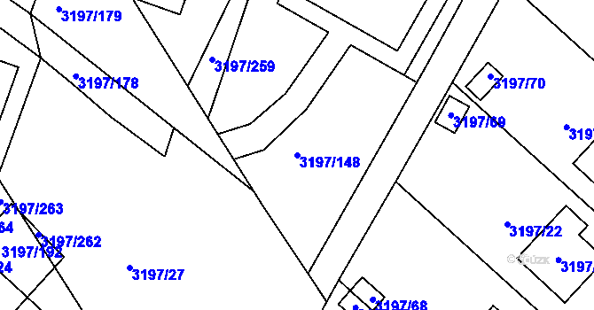 Parcela st. 3197/148 v KÚ Pelhřimov, Katastrální mapa