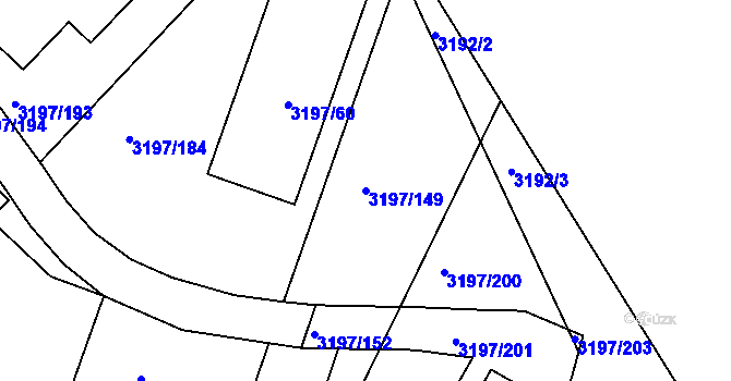Parcela st. 3197/149 v KÚ Pelhřimov, Katastrální mapa