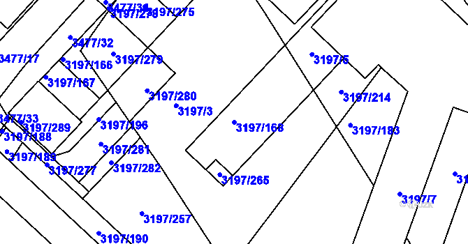Parcela st. 3197/168 v KÚ Pelhřimov, Katastrální mapa