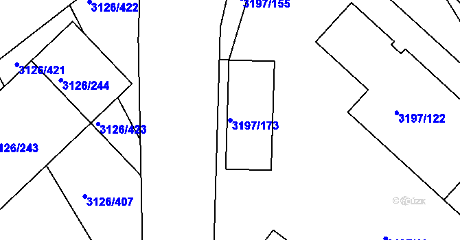 Parcela st. 3197/173 v KÚ Pelhřimov, Katastrální mapa