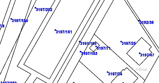 Parcela st. 3197/185 v KÚ Pelhřimov, Katastrální mapa