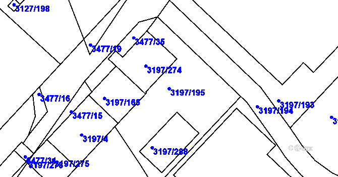 Parcela st. 3197/195 v KÚ Pelhřimov, Katastrální mapa