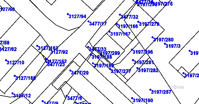 Parcela st. 3197/197 v KÚ Pelhřimov, Katastrální mapa