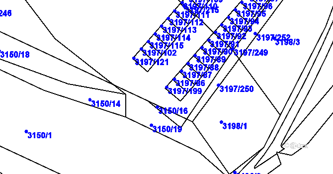 Parcela st. 3197/199 v KÚ Pelhřimov, Katastrální mapa