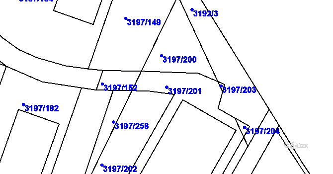 Parcela st. 3197/201 v KÚ Pelhřimov, Katastrální mapa