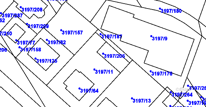 Parcela st. 3197/205 v KÚ Pelhřimov, Katastrální mapa
