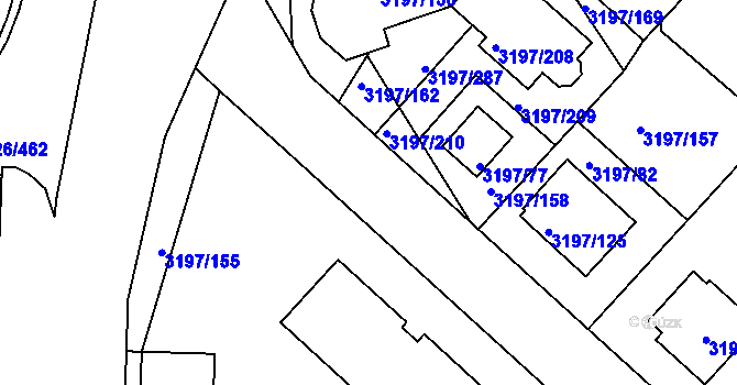 Parcela st. 3197/206 v KÚ Pelhřimov, Katastrální mapa