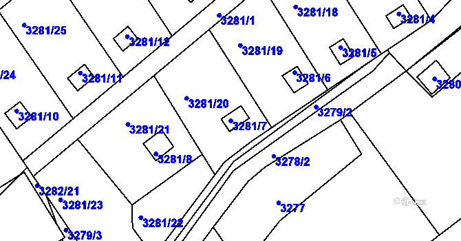 Parcela st. 3281/7 v KÚ Pelhřimov, Katastrální mapa
