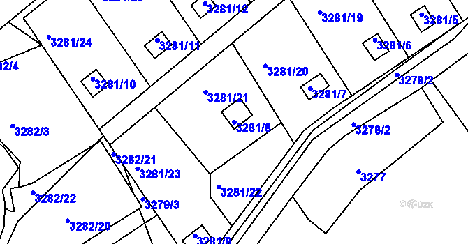 Parcela st. 3281/8 v KÚ Pelhřimov, Katastrální mapa