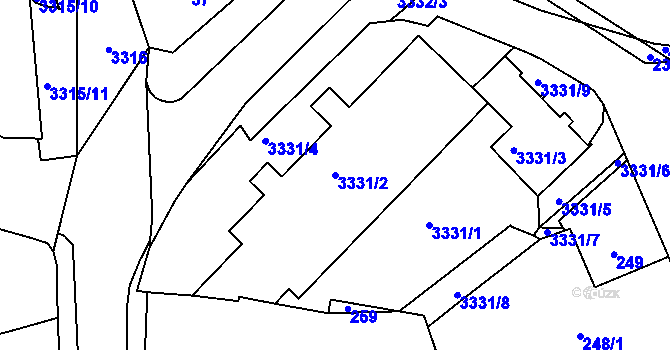 Parcela st. 3331/2 v KÚ Pelhřimov, Katastrální mapa