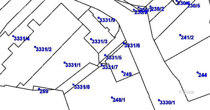 Parcela st. 3331/5 v KÚ Pelhřimov, Katastrální mapa