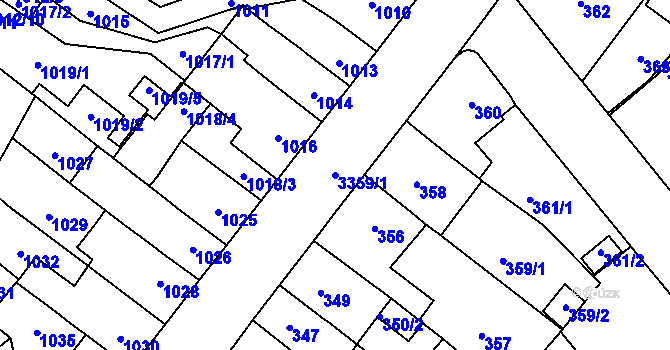 Parcela st. 3359/1 v KÚ Pelhřimov, Katastrální mapa