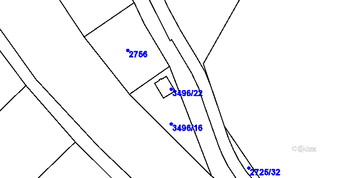 Parcela st. 3496/22 v KÚ Pelhřimov, Katastrální mapa
