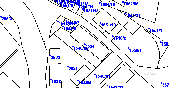 Parcela st. 3524 v KÚ Pelhřimov, Katastrální mapa
