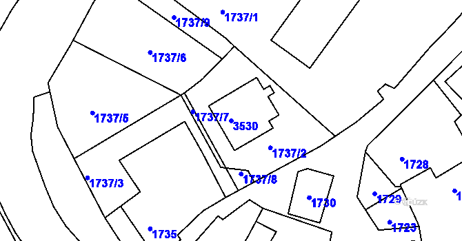 Parcela st. 3530 v KÚ Pelhřimov, Katastrální mapa