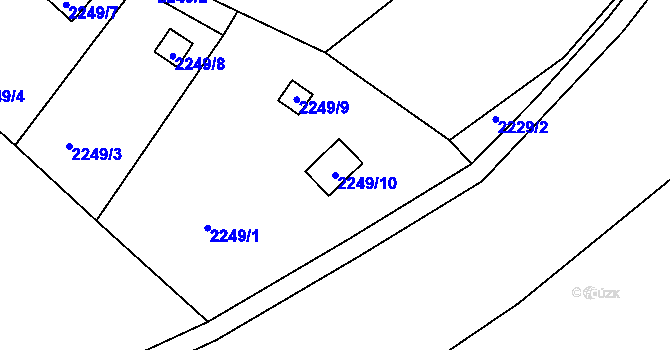 Parcela st. 2249/10 v KÚ Pelhřimov, Katastrální mapa