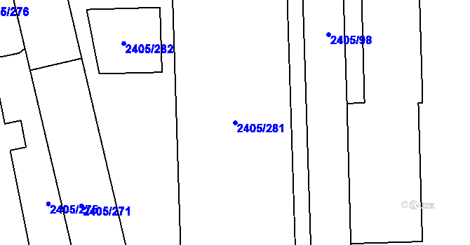 Parcela st. 2405/281 v KÚ Pelhřimov, Katastrální mapa